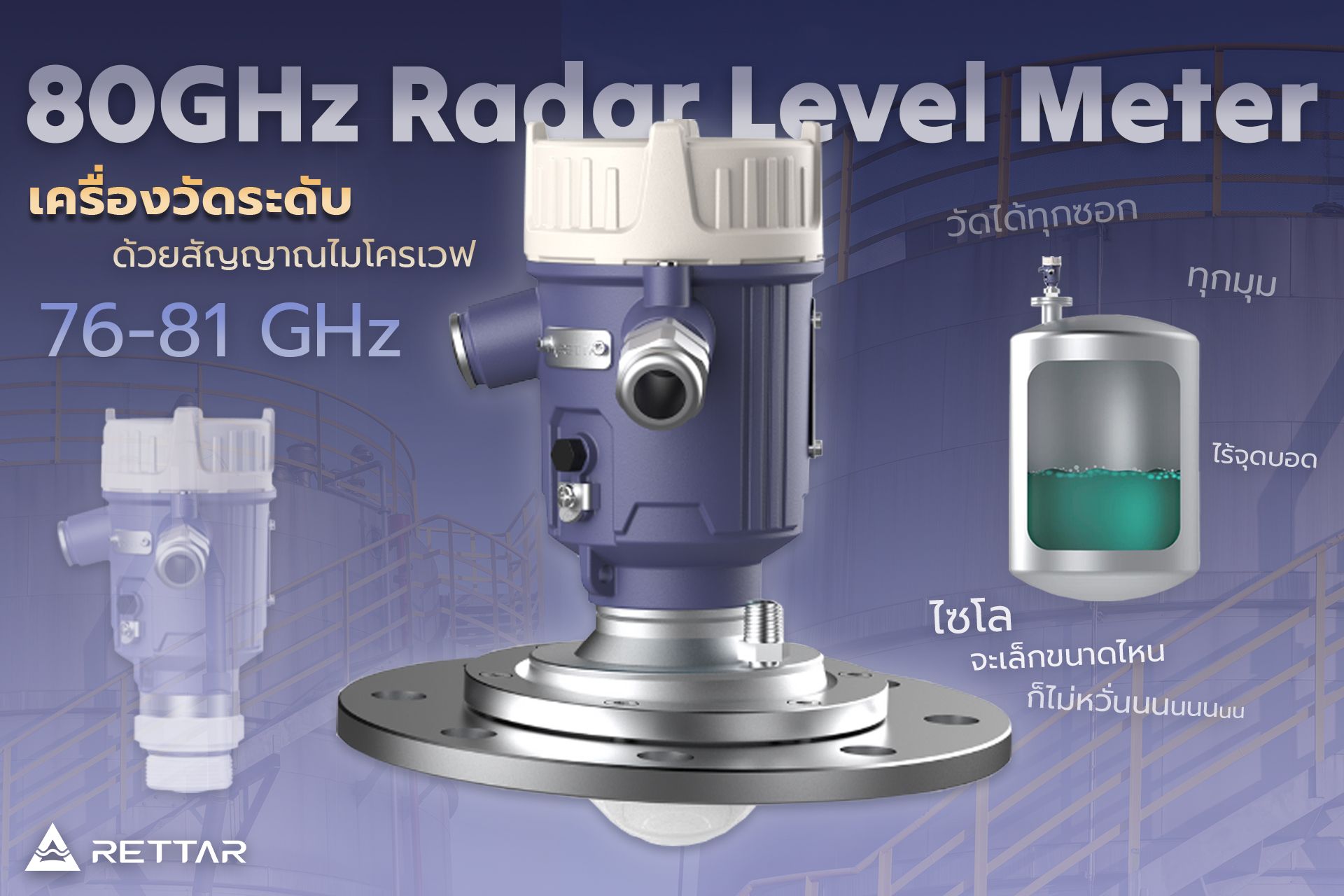 Radar Level Meter เครื่องวัดระดับวัตถุ 80GHz เเบรนด์ Rettar
