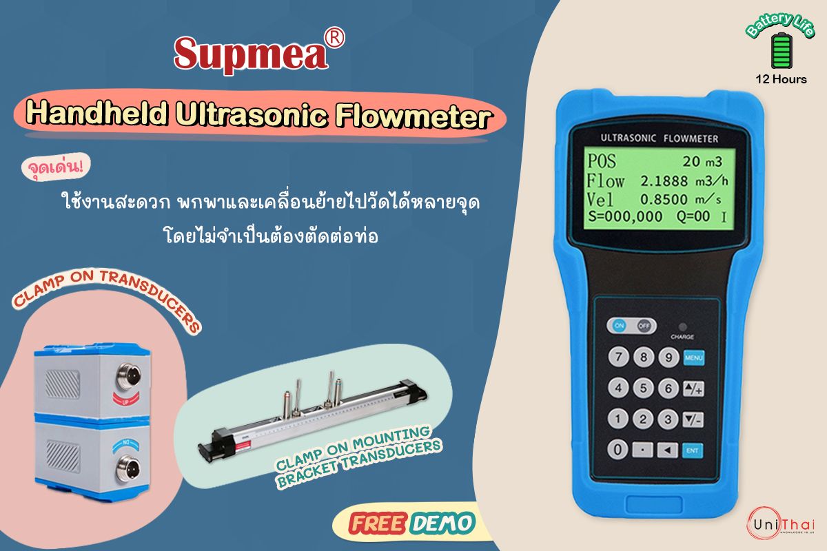Handheld Ultrasonic Flowmeter เครื่องวัดอัตราการไหลแบบไม่ตัดต่อท่อ เเบรนด์  Supmea